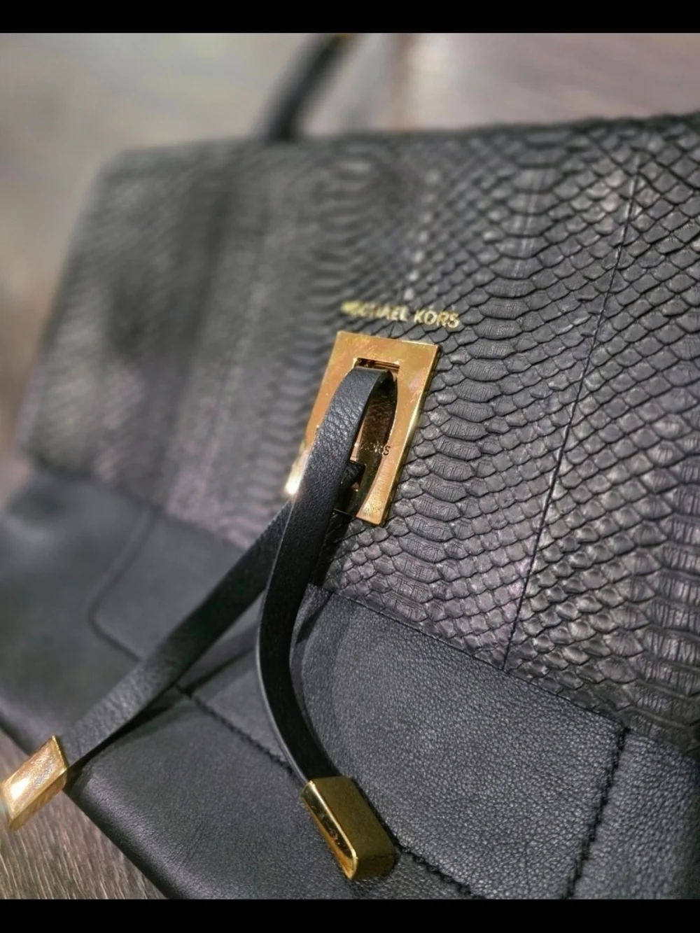 Rare Michael Kors Runway Miranda Black Leather & Python Snakeskin Clutch